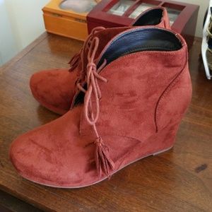 Velvet Lace up Wedges